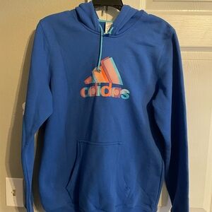 Adidas Women’s Blue Multi Colored Logo Hoodie